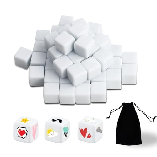20mm Dados en Blanco,50 Dados de acrílico con Superficie alisada,Dados de 6 Lados con Esquinas Redondeadas para Juego de Dados Juego de Mesa, Aprendizaje, Manualidades, Bricolaje