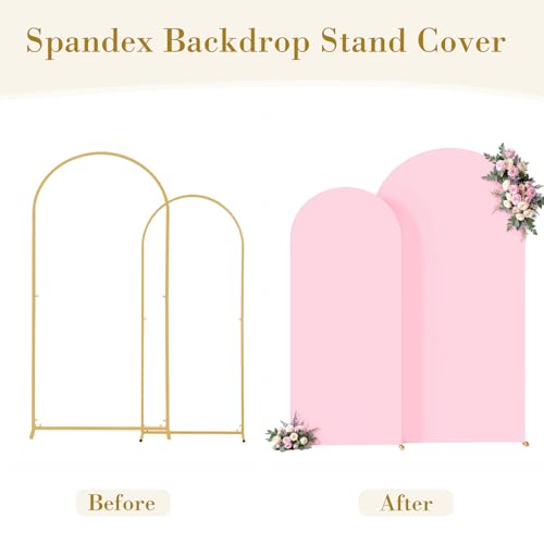 Image of Pink Photo Arch Backdrop Cover Set of 2 for Baby Shower Party 7.2ft and 6ft Arch Covers Stretchy Backdrop Spandex Arch Stand Covers for Girls Birthday Wedding Bridal Shower Background Decorations