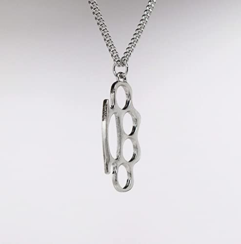 Real Metal Replica “Knucks Charm” Polished Silver Finish Pendant Necklace Twenty Inch Chain4