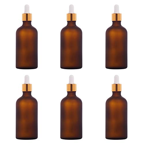 Image of 100ml Amber Round Frosted Glass Bottle + Glass Dropper + Gold Ring + White Silicon Teat