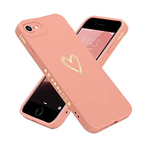 Teageo for iPhone SE 2022, SE 2020, iPhone 7, iPhone 8 Case for Women Girls, Cute Luxury Heart Phone Case [Soft Anti-Scratch Full Camera Lens Protective Cover] Silicone Girly Shockproof Case-Pink Cover
