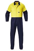 Hard Yakka Men's Foundations Hi-Visibility Two Tone Cotton Drill Coverall, Yellow/Navy, Size 92 Stout