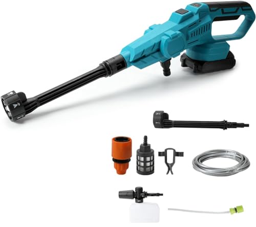 Akku Hochdruckreiniger, 100 BAR für Makita 18V Akku Tragbarer Hochdruckreiniger mit 6-IN-1 Düse, Bürstenloser Motor,mit 15000mA Batterien, 380L/H(6.3L/min),für Auto, Terrasse, Rasen (Mit 1 Batterie)