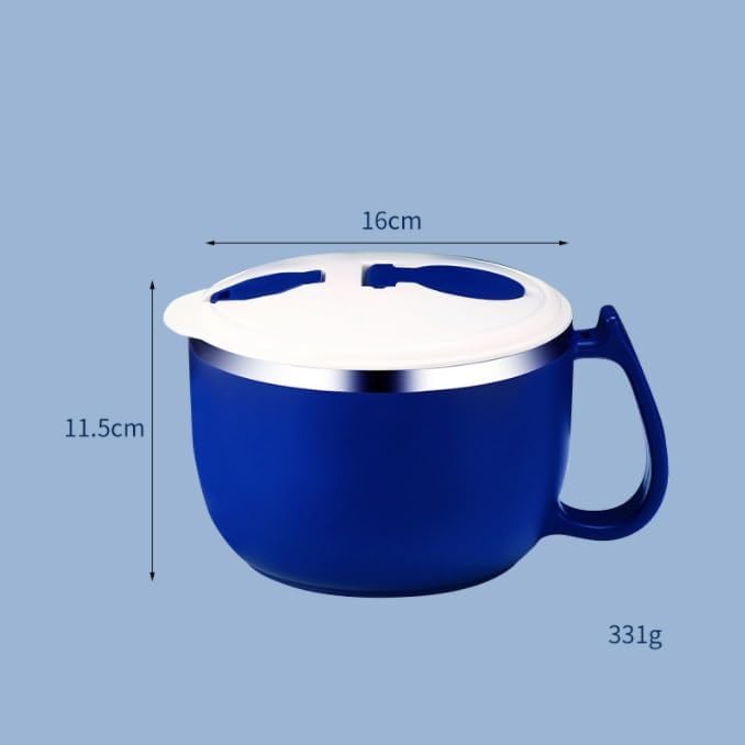 Stainless Steel Bowl with Lid Instant Noodles Solid Color Drainable Lunch Box image 3