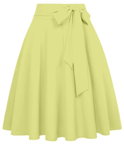 Image of FRAULEIN Women's Flared Pleated Maxi Skirt High Waist A-Line with Pockets and Belt Accessories [Small-Plus Size]