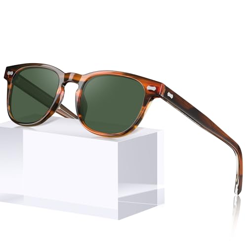 CARFIA Modern Retro Polarized Sunglasses for Men Hand-crafted Acetate Frame Classic Square Sun Glasses CA2132