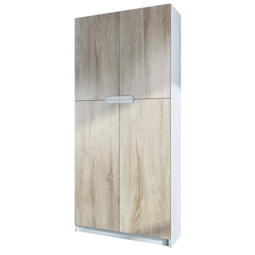 Vladon Büroschrank Logan V1, Made in Germany, Aktenschrank mit 5 Fächern und 4 Türen, Weiß matt/Eiche sägerau (82 x 185 x 37 cm) Vladon Büroschrank Logan V1, Made in Germany, Aktenschrank mit 5 Fächern und 4 Türen, Weiß matt/Eiche sägerau (82 x 185 x 37 cm)