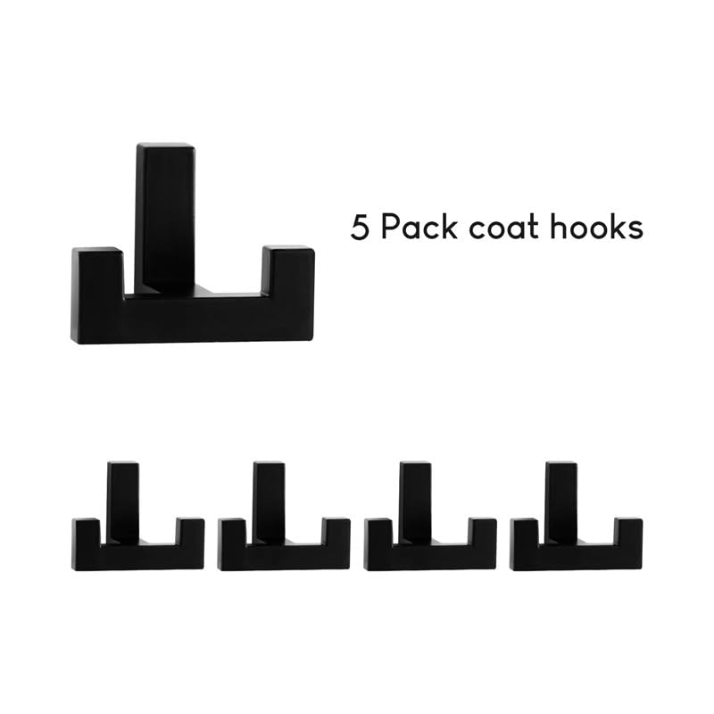 Gancho de Pared for Abrigos, 5 uds., Ganchos Dobles Negros Mate for Entrada, Cocina, baño, Gancho Resistente, Accesorios de baño (Color : 830-BK-5pcs Hooks)