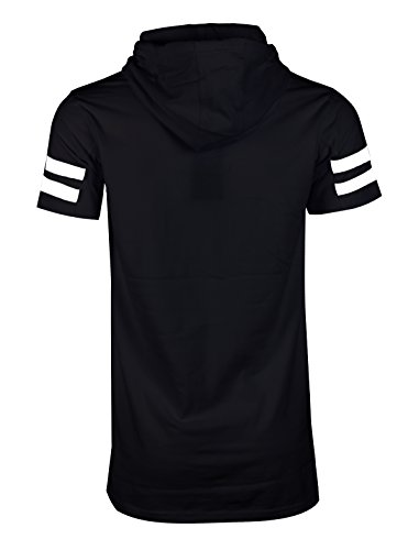 SCREENSHOTBRAND-S11809 Mens Hip Hop Longline Premium Tee - Pullover Short Sleeve Fashion Hooded Shirt High-Low Logo Print-Black-2XLarge