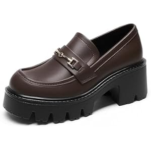DREAM PAIRS Women Loafers Platform Chunky Heel Slip On Lug Sole Casual Dressy Office Business Shoes 7.5 Dark Brown