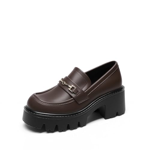 Image of DREAM PAIRS Women Loafers Platform Chunky Heel Slip On Lug Sole Casual Dressy Office Business Shoes