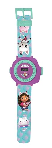 LEXIBOOK, Gabby's Dollhouse, Reloj de proyección Ajustable con Pantalla Digital, 20 imágenes de la Serie Casa de Muñecas de Gabby, para niños, Azul/Morado, DMW050GDH