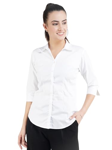 Image of Skyla Women's Cotton Rich Formal Shirt | 3 /4 Sleeve Office Wear | Regular Fit Business Casual Workwear