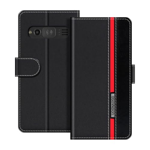 Image of UOGNADGD Striped Leather Case for Doro 1370 - Black