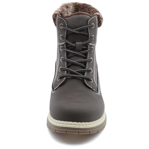 Image of COTTIMO Snow Hiking Winter Boots for Women - Casual Brown Combat Work Boot - Non-slip Fur-Lined Ankle Boots - Fashion Boots Waterproof Leather Shoes