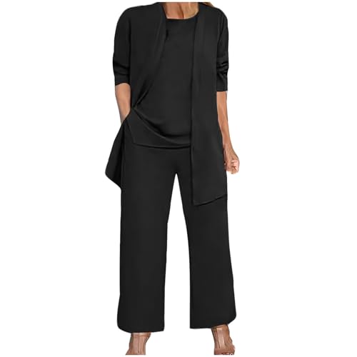 3 Piece Outfits for Women Long Sleeve Cardigan Sleeveless Top Wide Leg Pants Sweatsuit Sets Wedding Guest Pant Suits2