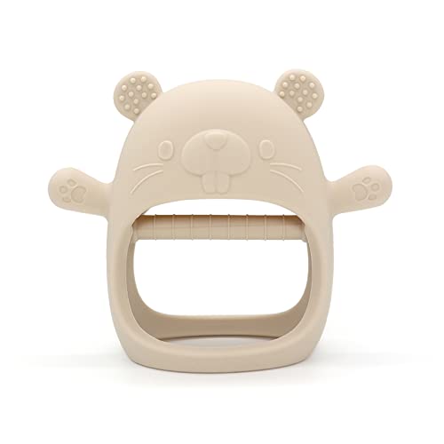 Image of Baby Teether Toy, Anti-Drop Silicone Baby Mitten Teether for Soothing Teething Pain Relief, Baby Chew Toys for Sucking Needs, Groundhog(1 Packs)