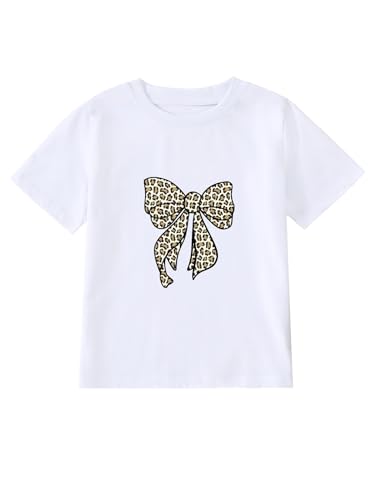 Girl's Bow Print T-Shirt Short Sleeve Vibrant Graphic Cotton Tee