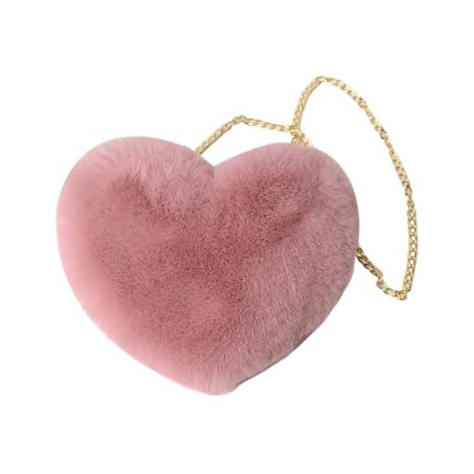KBIBCK Herzform Tasche Rosa, Herztasche Rosa, Klein Kettentasche, Plüsch Umhängetasche, Niedlich Flauschige Handtasche Herz für Reisen Täglich Valentinstag Karneval Geburtstag Geschenk