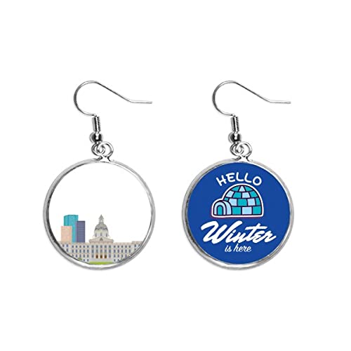 Pendientes de gota de invierno con colgante de edificios de Canadá urbanos de dibujos animados