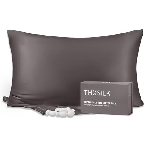 Image of THXSILK Silk Pillow Case, 100% Mulberry Silk Pillowcase for Hair and Skin, 25 Momme Natural Mulberry Silk Pillow Cover with Hidden Zipper, Gift Box, 1pc, (Dark Gray, Standard 20 inchx26 inch)
