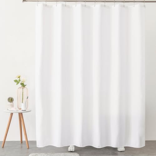Image of Felisa Extra Long Fabric Shower Curtain Liner with 6 Magnets,72W x 86L, Waterproof & Hotel Quality Shower Liner for Bathroom,Soft Cloth Shower Curtain Liner,Machine Washable,White,Cortina de Bano