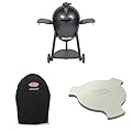 Char-Griller E16620 Akorn Kamado Charcoal Grill, Graphite & 6755 AKORN Grill Cover, Black & 6201 AKORN Smokin Ceramic Smoking Stone, 15”L x 15”W x 1”H, Ivory