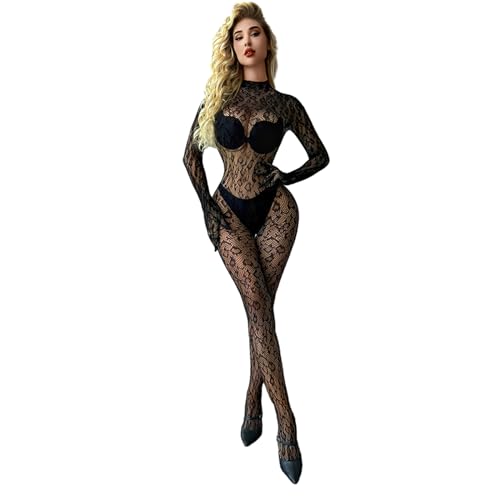 Lerpwige Women Bodysuit Langarm Mesh Bodystocks Peced Teddies Dessous Nachthemd Muster Ein Zusammengesetztes Outfit Outfit Overall Für Frauen...