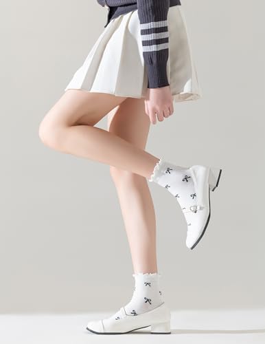 Image of Womens Ruffle Crew Socks Vintage Patterned Ankle Casual Fashion Dress Sock Cute Lettuce Floral Socks 5 /6 Pack