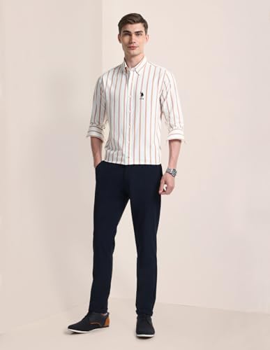 Image of U.S. Polo ASSN. Striped Regular Fit Cotton Shirts for Men - 100% Cotton, Full Sleeve Mens Casual Shirts