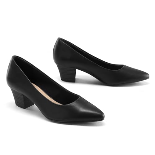 mysoft Women's Chunky Stacked Heel Pumps Closed Toe Dress Shoes Comfortable Slip On Pumps4