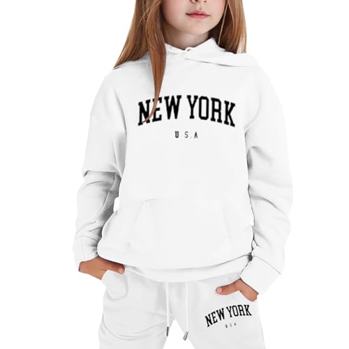 Sweat à capuche imprimé filles 1-9 ans en coton avec pantalon