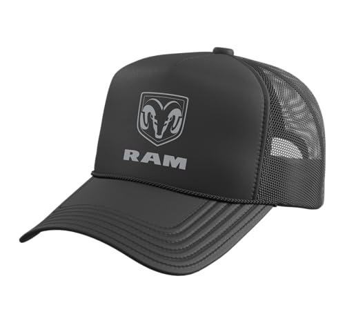 Ram Trucks Grey Logo Trucker Hat with Adjustable Mesh Back Black