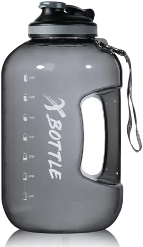 1 Gallon Water Bottle with Chug lid , BPA Free Dishwasher Safe 128oz Large Water Bottle with Motivational Time Marker and Handle Leak-proof Big Black Water Jug for Camping Sports Workouts (chug lid)