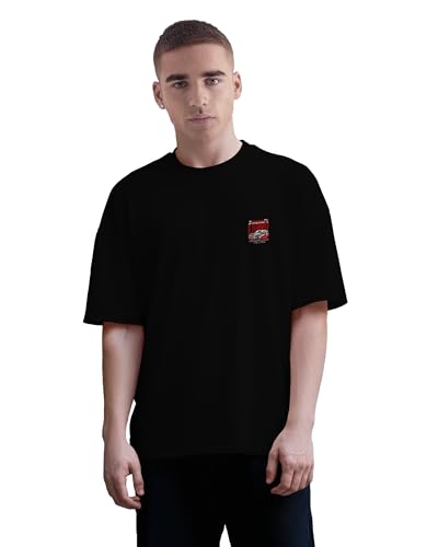 Image of Buy That Trendz Mens Oversized Tshirt Black & White Car Printed Crew Neck Cotton Drop Shoulder Half Sleeve Stylish Tshirt