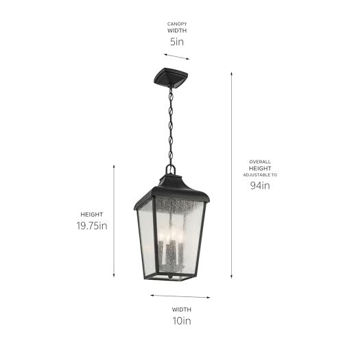KICHLER Forestdale 19.75" 4-Light Outdoor Hanging Pendant with Clear Water Glass in Textured Black for Covered Porches, Patios, (19.75" x 10"), 49740BKT - Image 7
