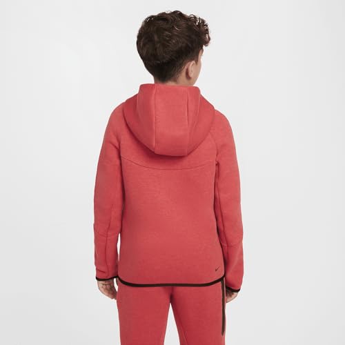 Nike Sportswear Tech Fleece Big Kids' Full-Zip Hoodie (HV5867-672, Light University Red Heather/Light University Red)2