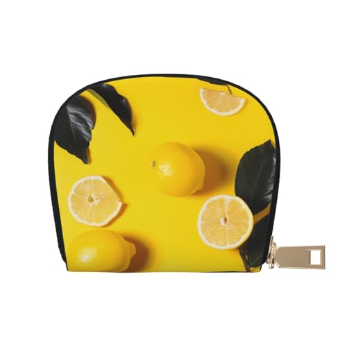 Yellow Lemon Print Printed Credit Card Wallet for Women Men Cute Zipper Card Cases Holder Mini Coin Purse with 12 Card Slots