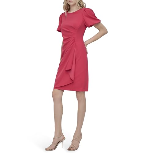 Image of DKNY Women's Short Sleeve Boat Neck Side Ruched Dress