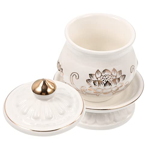 UKCOCO Coppa Per Offerte D'acqua in Ceramica Coppa Del Tempio Per Offerta Buddista Forniture Buddiste Contenitore D'acqua Per Offerte Ciotola Decorata Fiore a Porcellana Rotonda e Lucida
