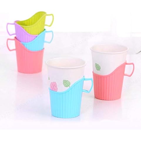 Sepikey Paper Cup Holder 10pcs Plastic Anti-scald Insulation Tray Fashion Design Simple Cup Cover Mug Cover (Random Issue) Cover