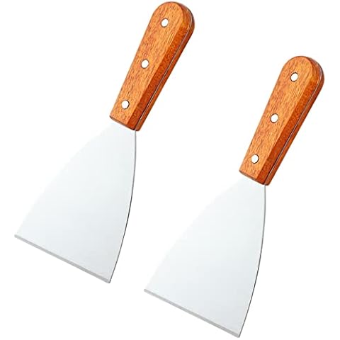 Spachtel Edelstahl 2pcs Spachtel Werkzeug Spachtel Maler Spachtel Set Holzgriff Hochwertiger Edelstahlspatel Zum Grillen Von Teppanyaki-Fleisch Und Zum Reinigen Der Grillpfanne Cover
