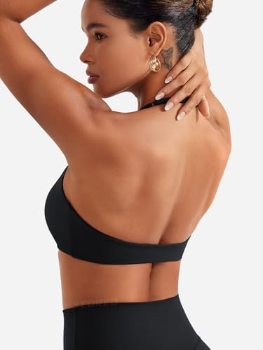 YEOREO Halter Sports Bras for Women Adjustable Strappy Open Back Impact Removable Pads Deep V Bra Workout Gym Yoga Crop Top2
