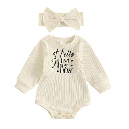 Image of Infant Baby Girl Fall Outfit Clothes Long Sleeve Knit Romper Jumpsuit with Headband Newborn Coming Home Clothing