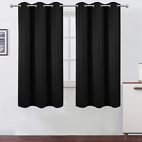 Image of LEMOMO Blackout Curtains 42 x 63 inch /Black Curtains Set of 2 Panels /Thermal Insulated Room Darkening Bedroom Curtains