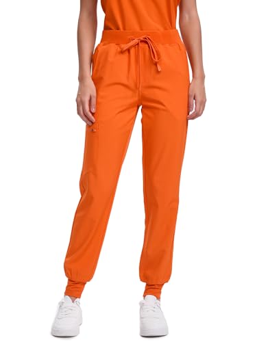 floralhue Scrubs for Women, V-Neck Scrubs Top & Cargo Pants with 10 Pockets, Orange, 4XL
