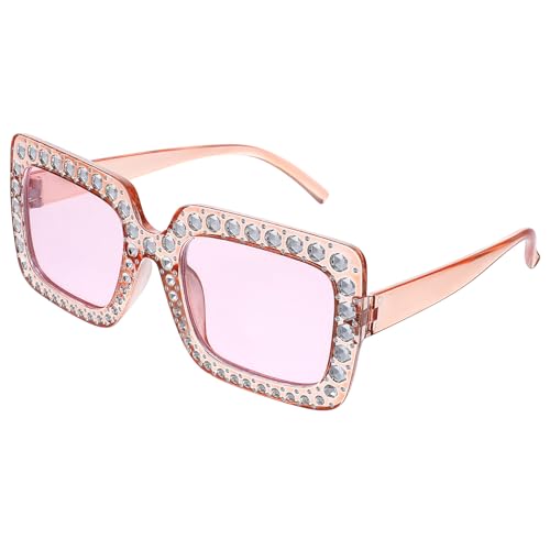 Telooco Retro Disco Sonnenbrille mit Dickem Rahmen Quadratisch Sonnenbrillen Damen Disco Brille Glitzer Strass Sonnenbrille Damen für Damen Herren 70er 80er Jahre Outfit Zubehör (Rosa)
