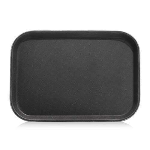 New Star Foodservice Restaurant Grade Non-Slip Tray, Plastic, Rubber Lined, Rectangular, 10-Inch x 14-Inch, Black