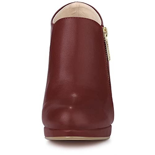 Allegra K Women's Platform Round Toe Chunky Heelss Burgundy Ankle Booties 7.5 M US