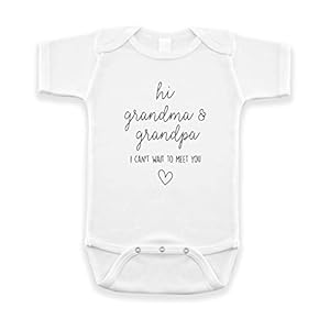 Hi Grandma & Grandpa I Can’t Wait To Meet You Pregnancy Announcement Infant Bodysuit – Surprise Gift For Grandparents (White)